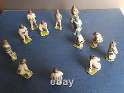 13 Old Vintage Antique Pixyland Kew Painted Lead Cricketer Figures Sports Team