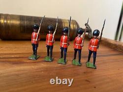5x Antique Vintage Rare Articulated Britains Household Foot Guards Lead Soldiers