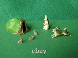 BARRETT & SONS VINTAGE 1950s LEAD RARE RABBIT SET WITH CARROT BURROW & 3 BABIES