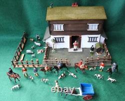 BRITAINS 1930s LEAD HUNT SET PEACOCK TOYS WOODEN FARMHOUSE PEOPLE & ANIMALS