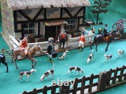 BRITAINS ANTIQUE 1920-30s LEAD HUNT SET WOODEN COTTAGE FIGURES & FARM ANIMALS