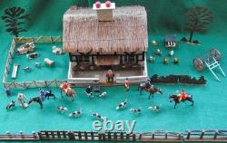 BRITAINS ANTIQUE 1920-30s LEAD HUNT SET WOODEN COTTAGE FIGURES & FARM ANIMALS
