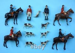 BRITAINS ANTIQUE 1920-30s LEAD HUNT SET WOODEN COTTAGE FIGURES & FARM ANIMALS
