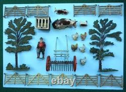 BRITAINS ANTIQUE 1920-30s LEAD HUNT SET WOODEN COTTAGE FIGURES & FARM ANIMALS