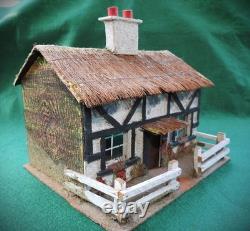 BRITAINS ANTIQUE 1920-30s LEAD HUNT SET WOODEN COTTAGE FIGURES & FARM ANIMALS