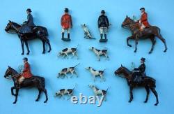 BRITAINS ANTIQUE 1920-30s LEAD HUNT SET WOODEN COTTAGE FIGURES & FARM ANIMALS