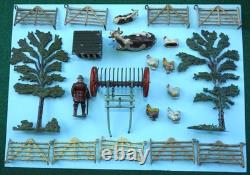 BRITAINS ANTIQUE 1920-30s LEAD HUNT SET WOODEN COTTAGE FIGURES & FARM ANIMALS