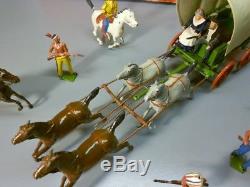 BRITAINS Covered Wagon with Cowboy Escort & Attacking Indians Lead Toy Soldiers