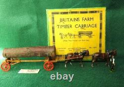 BRITAINS FARM LEAD 1948 RARE BOXED No. 12F TIMBER CARRIAGE 2 HORSES & STABLE LAD