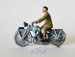 BRITAINS, MAN on MOTOR CYCLE, VERY RARE PRE WAR CIVILIAN HOLLOW-CAST LEAD