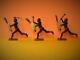Britains Rare Antique 1925-41 Lead Zulu Running Warriors With Knobkerries X 3