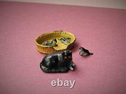 Barrett & Son London Vintage Lead Farm Series Cat In Basket & Three Rare Kittens