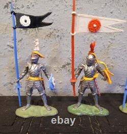 Britain's Swoppet knights standard bearers Vintage x3 1960's Swoppets Knights