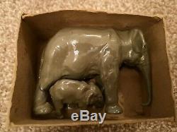 Britain's Zoo Indian Elephant No901, Lead, pre war boxed with calf