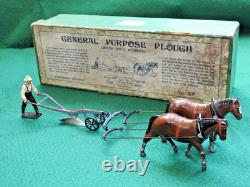 Britains 1926 Boxed #6f Lead 2 Horse General Purpose Plough With Two Horses