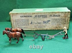 Britains 1926 Boxed #6f Lead 2 Horse General Purpose Plough With Two Horses