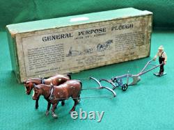 Britains 1926 Boxed #6f Lead 2 Horse General Purpose Plough With Two Horses