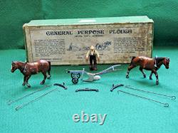 Britains 1926 Boxed #6f Lead 2 Horse General Purpose Plough With Two Horses