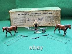 Britains 1926 Boxed #6f Lead 2 Horse General Purpose Plough With Two Horses