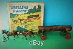 Britains Early Postwar Rare Lead Farm 12f Timber Carriage Horses & Stable Lad