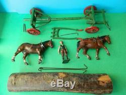 Britains Early Postwar Rare Lead Farm 12f Timber Carriage Horses & Stable Lad