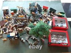 Britains Farm, huge lot, plastic figures, animals, trees, tractors, buildings