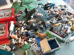 Britains Farm, huge lot, plastic figures, animals, trees, tractors, buildings