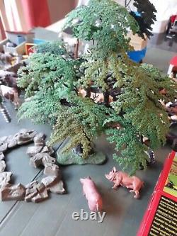 Britains Farm, huge lot, plastic figures, animals, trees, tractors, buildings