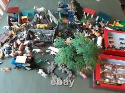 Britains Farm, huge lot, plastic figures, animals, trees, tractors, buildings