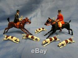 Britains Lead Pre War Hunt Set Mounted Huntsman Woman Movable Arms 5 Hounds Dogs