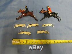 Britains Lead Pre War Hunt Set Mounted Huntsman Woman Movable Arms 5 Hounds Dogs