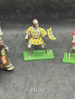 Britains Moulded Metal Jousting Knight Mounted And Foot Soldiers X 20 54mm Lead