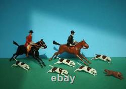 Britains Prewar Lead Hunt Set Full Cry Mounted Huntsmen Woman With Hounds & Fox