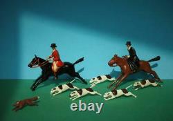Britains Prewar Lead Hunt Set Full Cry Mounted Huntsmen Woman With Hounds & Fox