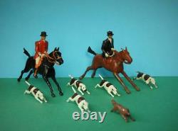 Britains Prewar Lead Hunt Set Full Cry Mounted Huntsmen Woman With Hounds & Fox