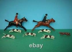 Britains Prewar Lead Hunt Set Full Cry Mounted Huntsmen Woman With Hounds & Fox