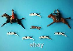 Britains Prewar Lead Hunt Set Full Cry Mounted Huntsmen Woman With Hounds & Fox