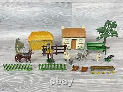 Britains, Taylor & Barrett, Lead Farm 1950's, Cottage, Farmer, Dog, Ducks, Trees