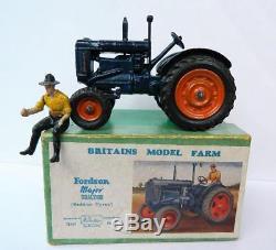 Britains Vintage 1948 Boxed Lead #128f Fordson Major Farm Tractor Rubber Tyres