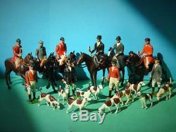 Britains Vintage Lead Hunt Meet Set Mounted & Standing Huntsmen / Women & Hounds