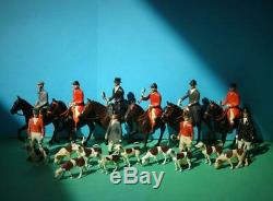 Britains Vintage Lead Hunt Meet Set Mounted & Standing Huntsmen / Women & Hounds