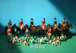 Britains Vintage Lead Hunt Meet Set Mounted & Standing Huntsmen / Women & Hounds