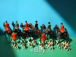 Britains Vintage Lead Hunt Meet Set Mounted & Standing Huntsmen / Women & Hounds