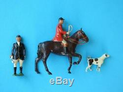 Britains Vintage Lead Hunt Meet Set Mounted & Standing Huntsmen / Women & Hounds