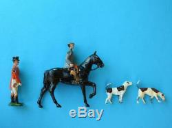 Britains Vintage Lead Hunt Meet Set Mounted & Standing Huntsmen / Women & Hounds