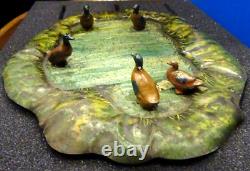 Britains Vintage Miniature Garden tin plate Pond no 635 with 4 Mallard Ducks
