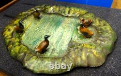 Britains Vintage Miniature Garden tin plate Pond no 635 with 4 Mallard Ducks