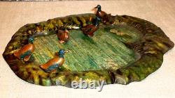 Britains Vintage Miniature Garden tin plate Pond no 635 with 4 Mallard Ducks