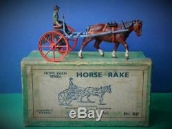 Britains Vintage Pre War Boxed Lead Farm Series #8f Horse Hay Rake & Driver