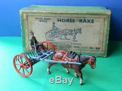 Britains Vintage Pre War Boxed Lead Farm Series #8f Horse Hay Rake & Driver